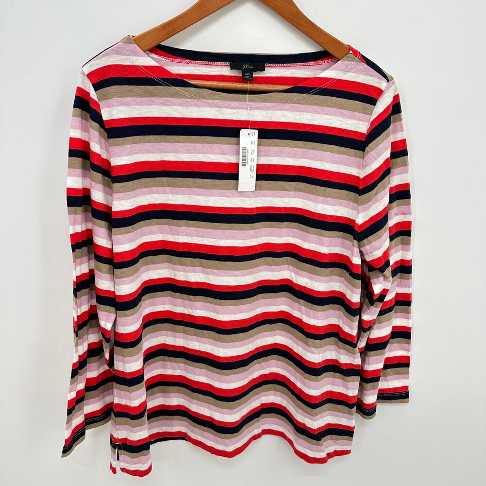 J. CREW NWT Striped Boatneck Tee in Multi Stripe // XXL